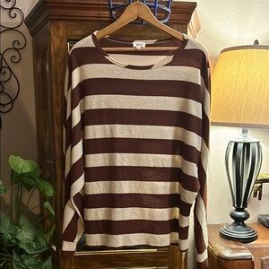 Bke Women's Brown and Beige Striped Sweater